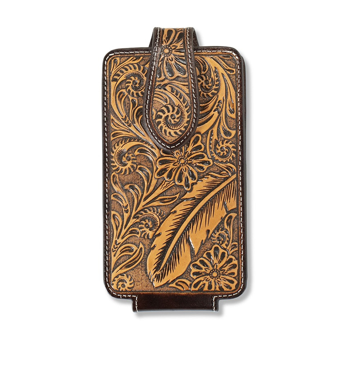 Leather Brown Feather Phone Holder Case