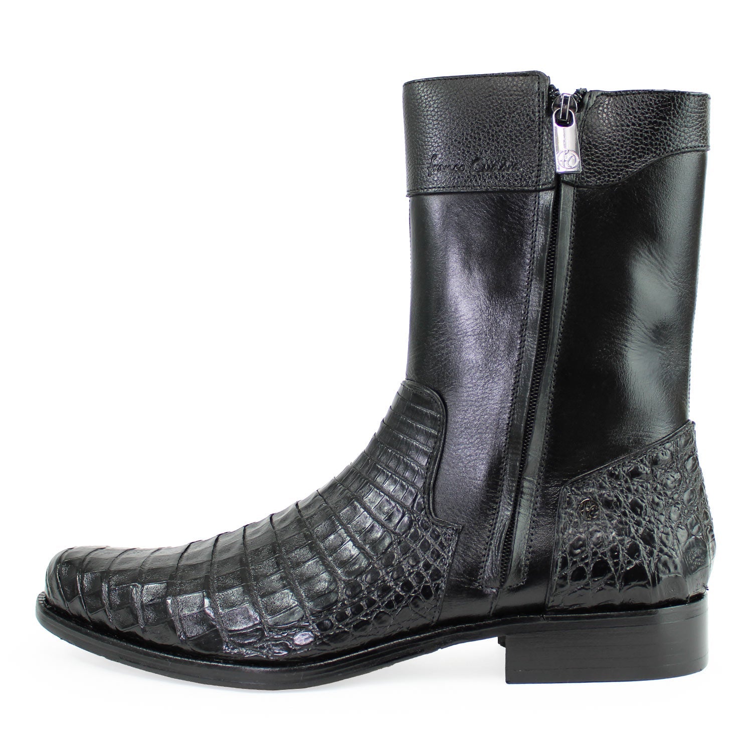 Bota de punta redonda con cremallera de caimán