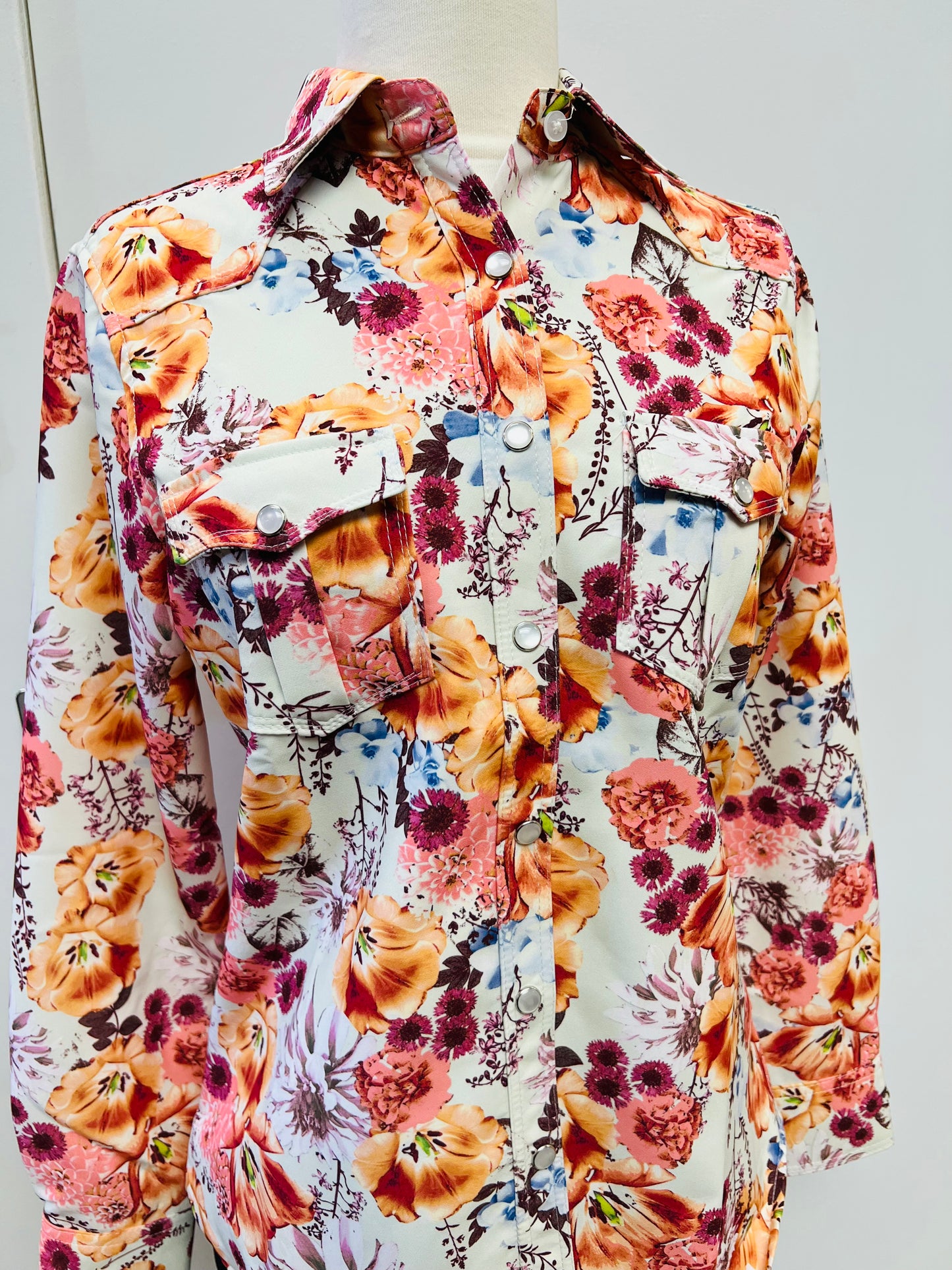 Platini Floral Printed Long Sleeve Western Snap Shirt