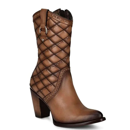 Cuadra Brown Embroidery & Woven Round Toe