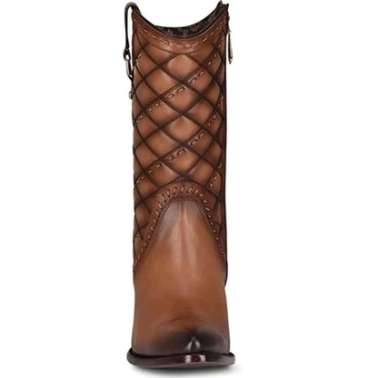 Cuadra Brown Embroidery & Woven Round Toe