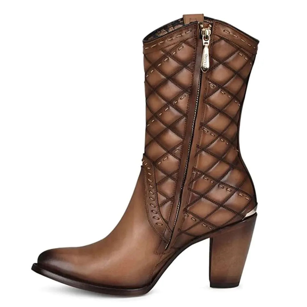 Cuadra Brown Embroidery & Woven Round Toe