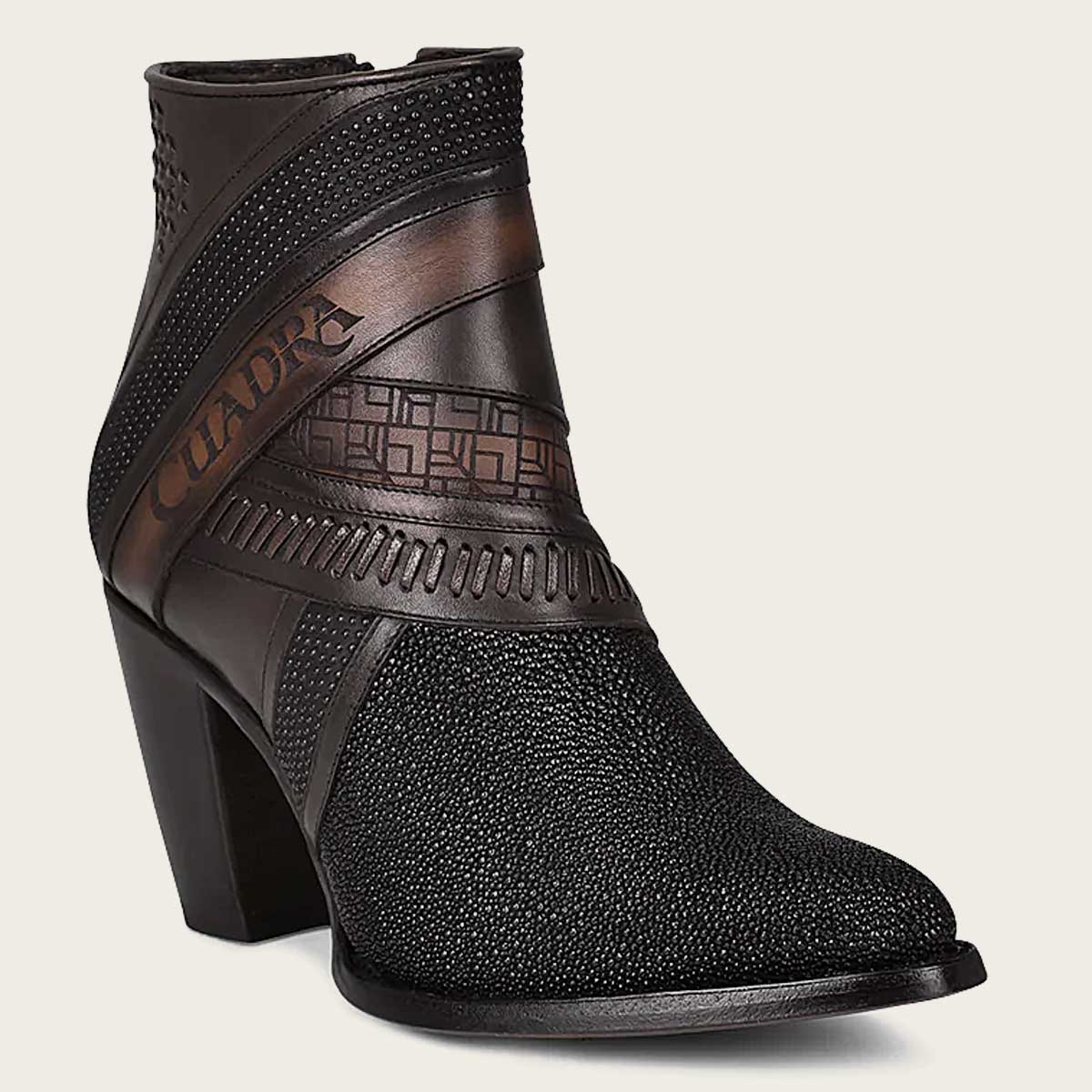 Cuadra Hand Painted Exotic Black Stingray Leather Bootie