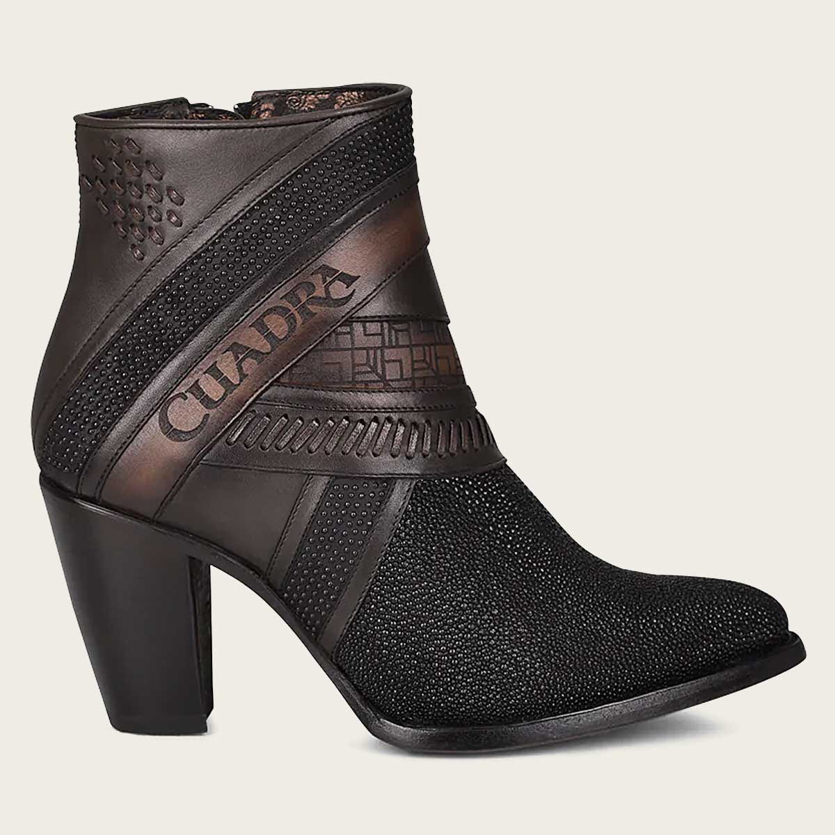 Cuadra Hand Painted Exotic Black Stingray Leather Bootie