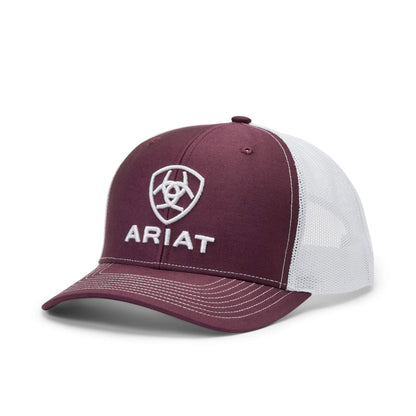 ARIAT EMBROIDERED LOGO BURGUNDY WHITE MESH CAP