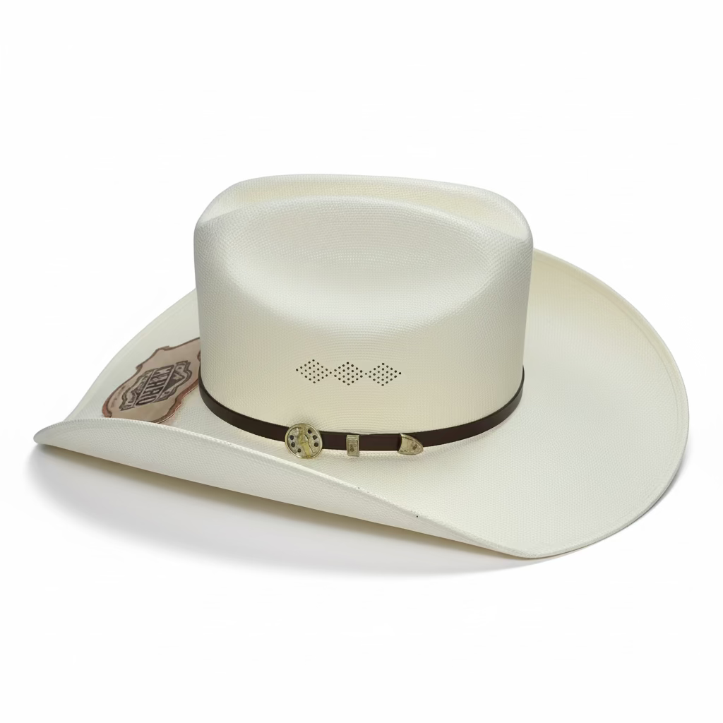 Cerro 1000X San Judas Brown Hat Band Hat back angled view in beige with decorative hatband