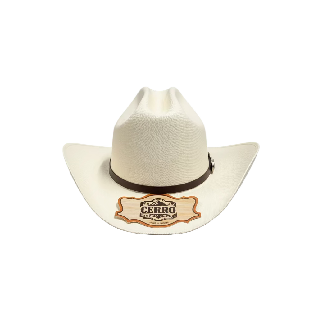 Cerro 1000X Virgen Maria Brown Hat Band Hat front view in beige with decorative hatband