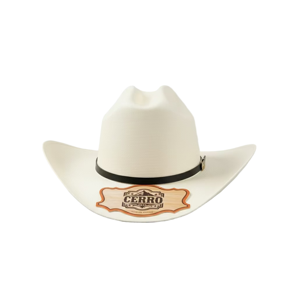Cerro 1000X Virgen Maria Black Hat Band Hat front view in beige with decorative hatband