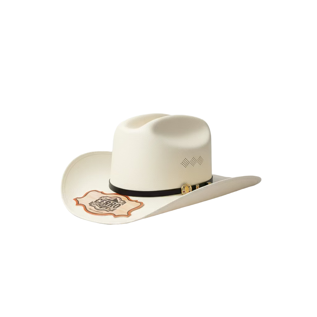 Cerro 1000X Virgen Maria Black Hat Band Hat front angled view in beige with decorative hatband