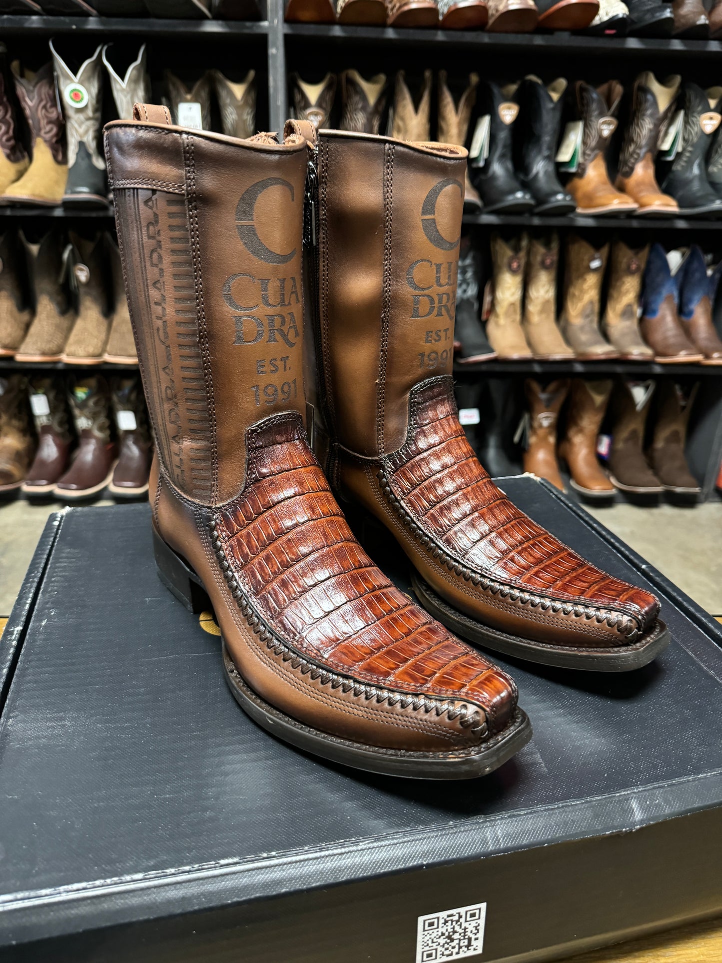 Cuadra CU698 MN Brown Caiman Laser & Woven Narrow Square Toe