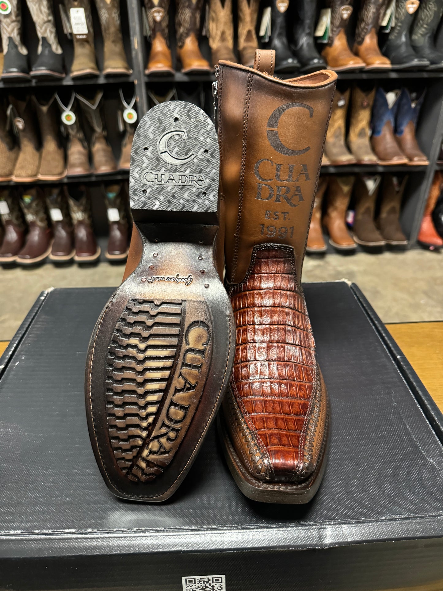 Cuadra CU698 MN Brown Caiman Laser & Woven Narrow Square Toe