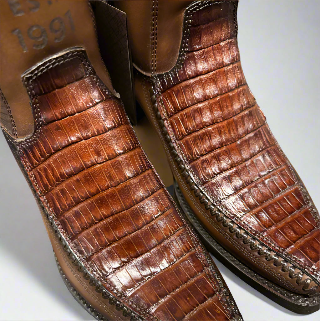 Caiman Laser & Woven Narrow Square Toe Boot