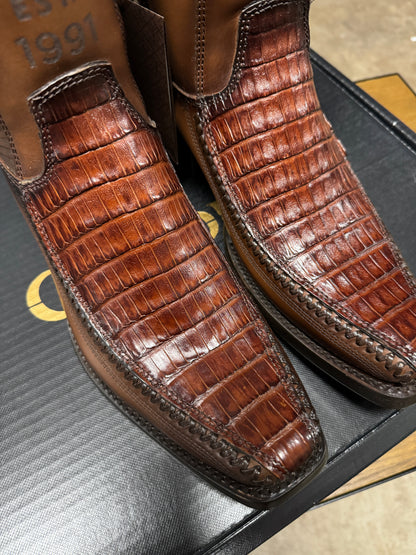 Cuadra CU698 MN Brown Caiman Laser & Woven Narrow Square Toe