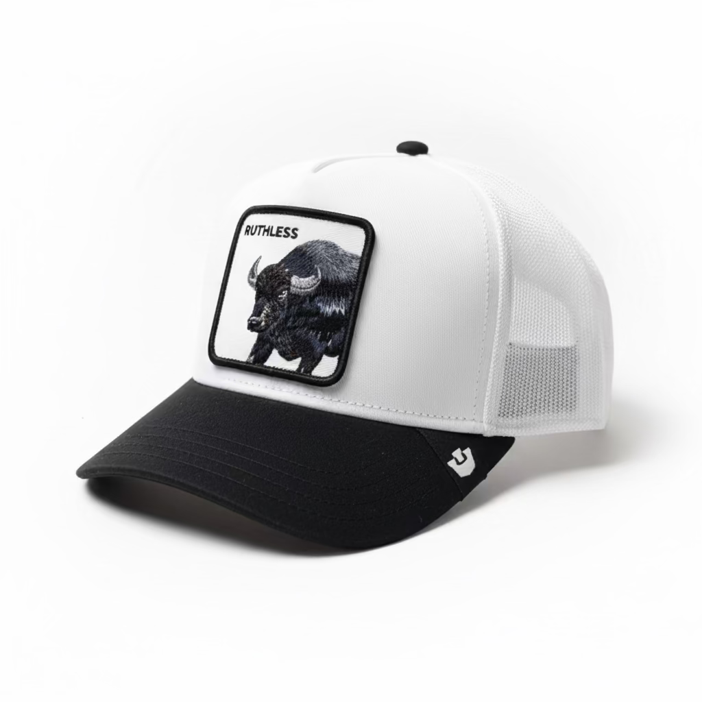 Goorin Bros. Suede Ruthless Hat angled front view in white and black