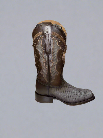 Oxford & Brown Laser & Embroidery & Studs Square Toe