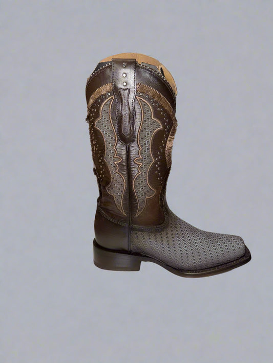 Oxford & Brown Laser & Embroidery & Studs Square Toe