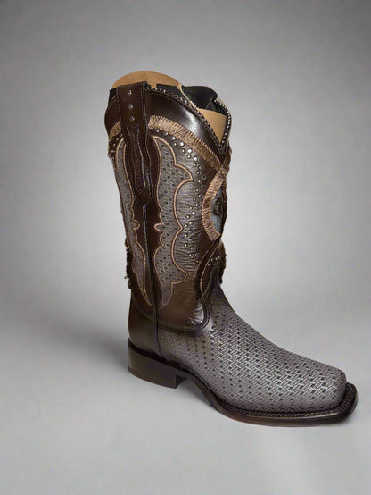 Oxford & Brown Laser & Embroidery & Studs Square Toe