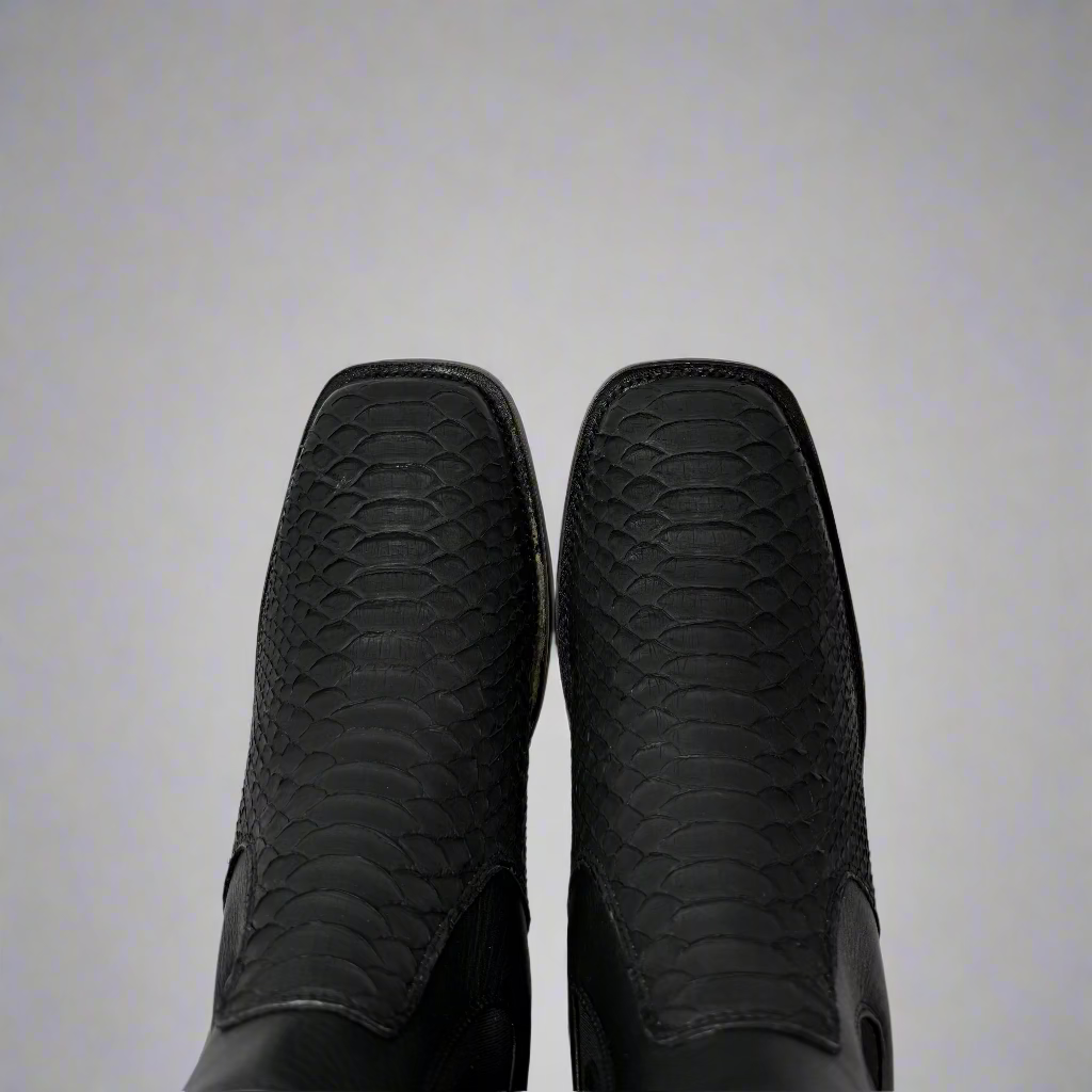 Bota de piel de pitón auténtica con punta cuadrada ancha