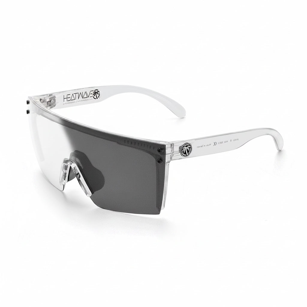 Heat Wave Lazer Face Glasses with photochromic lens shown in clear frame and dark lens