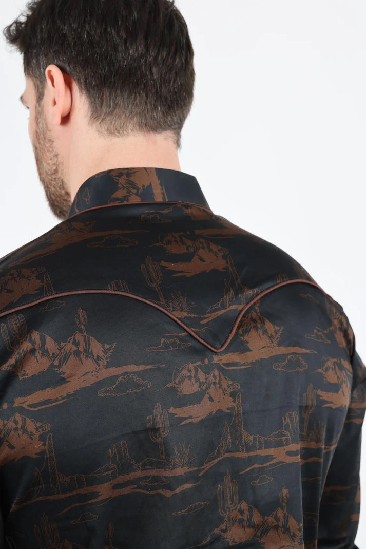 Camisa de algodón elástico de corte moderno con estampado de monograma de cactus y ribetes