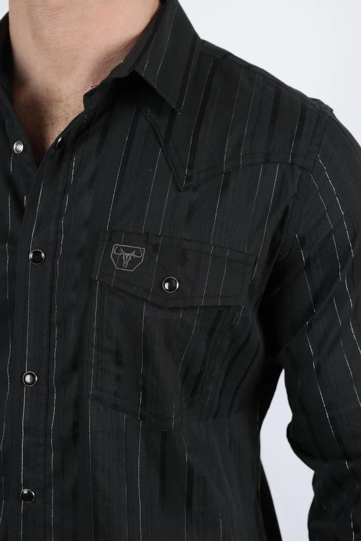 Camisa de manga larga estilo western de lúrex elástico y corte moderno
