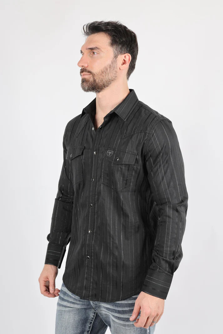 Camisa de manga larga estilo western de lúrex elástico y corte moderno