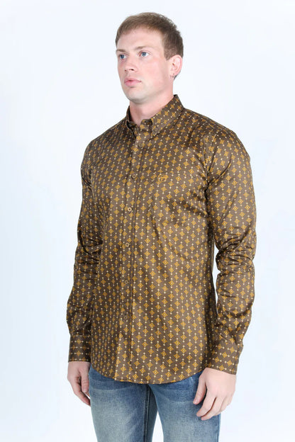 Mens Satin Cotton/Spandex Modern Fit Long Sleeve Shirt