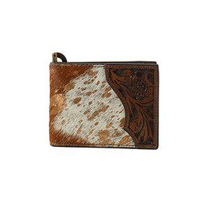 Nocona Men's Calf Hair Floral Tooled Money Clip Wallet