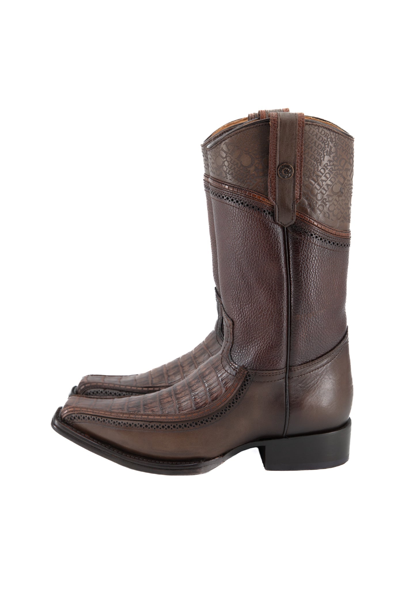 Bota de punta cuadrada estrecha con láser de caimán chocolate Arauco