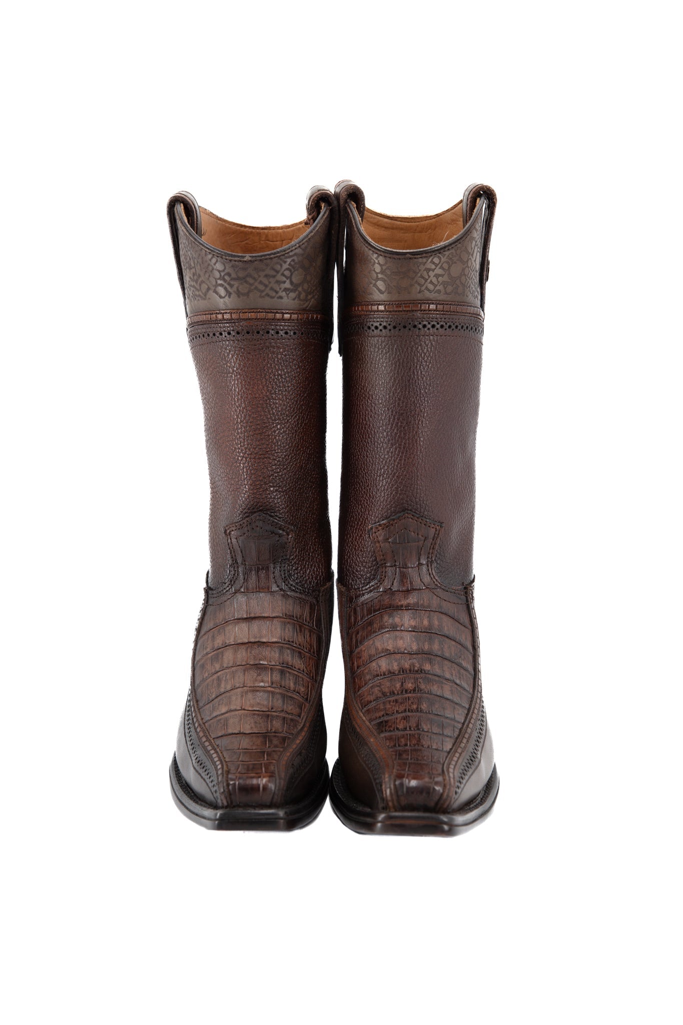 Bota de punta cuadrada estrecha con láser de caimán chocolate Arauco