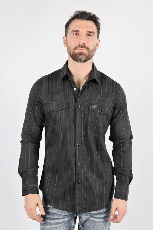 Mens Modern Fit Stretch Lurex Western Long Sleeve Shirt