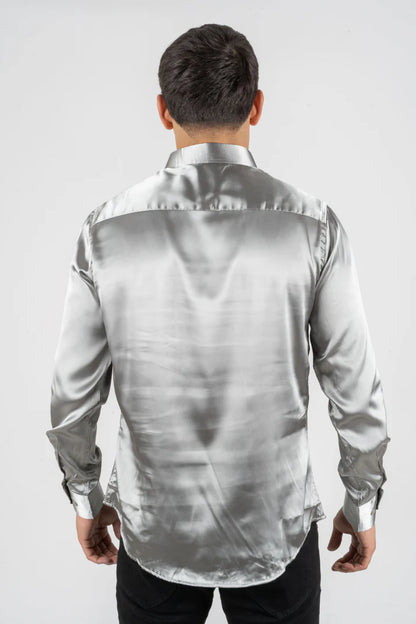 Men's Satin Silver Dress Shirt