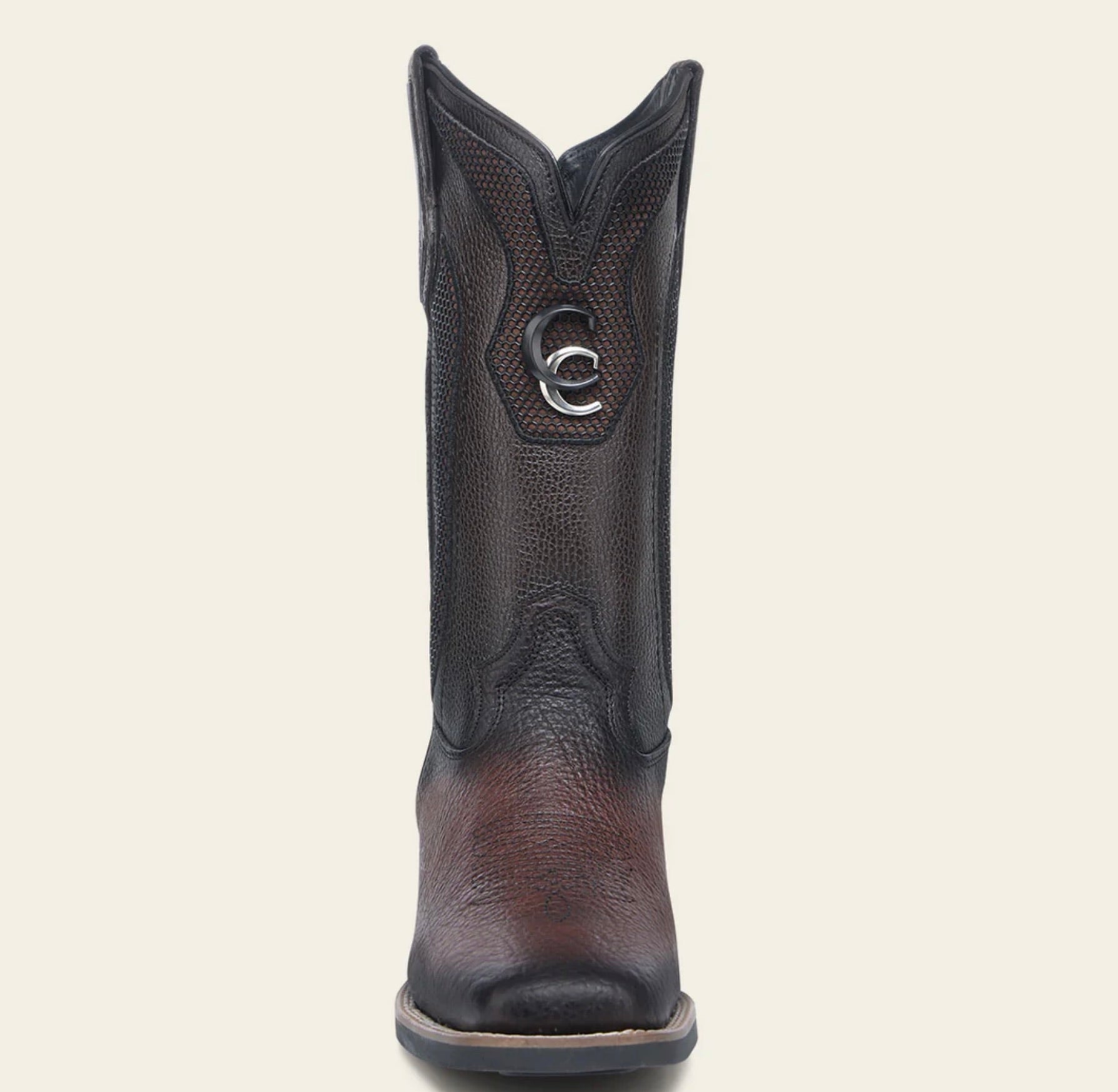 Bota de punta cuadrada con bordado de bisonte americano