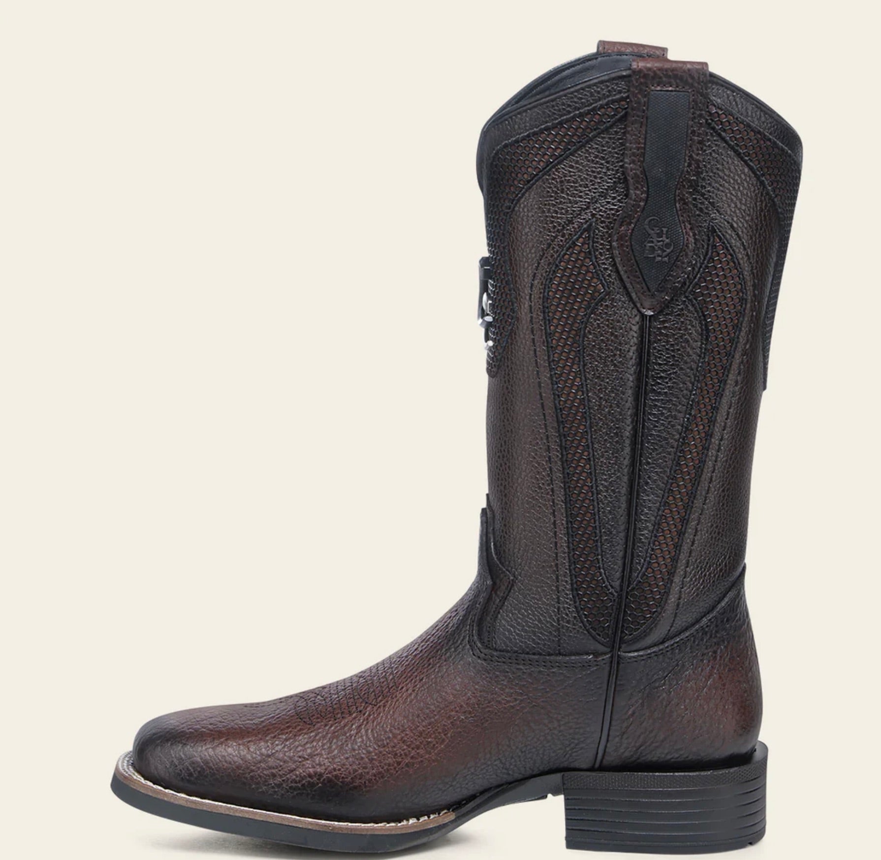 Bota de punta cuadrada con bordado de bisonte americano