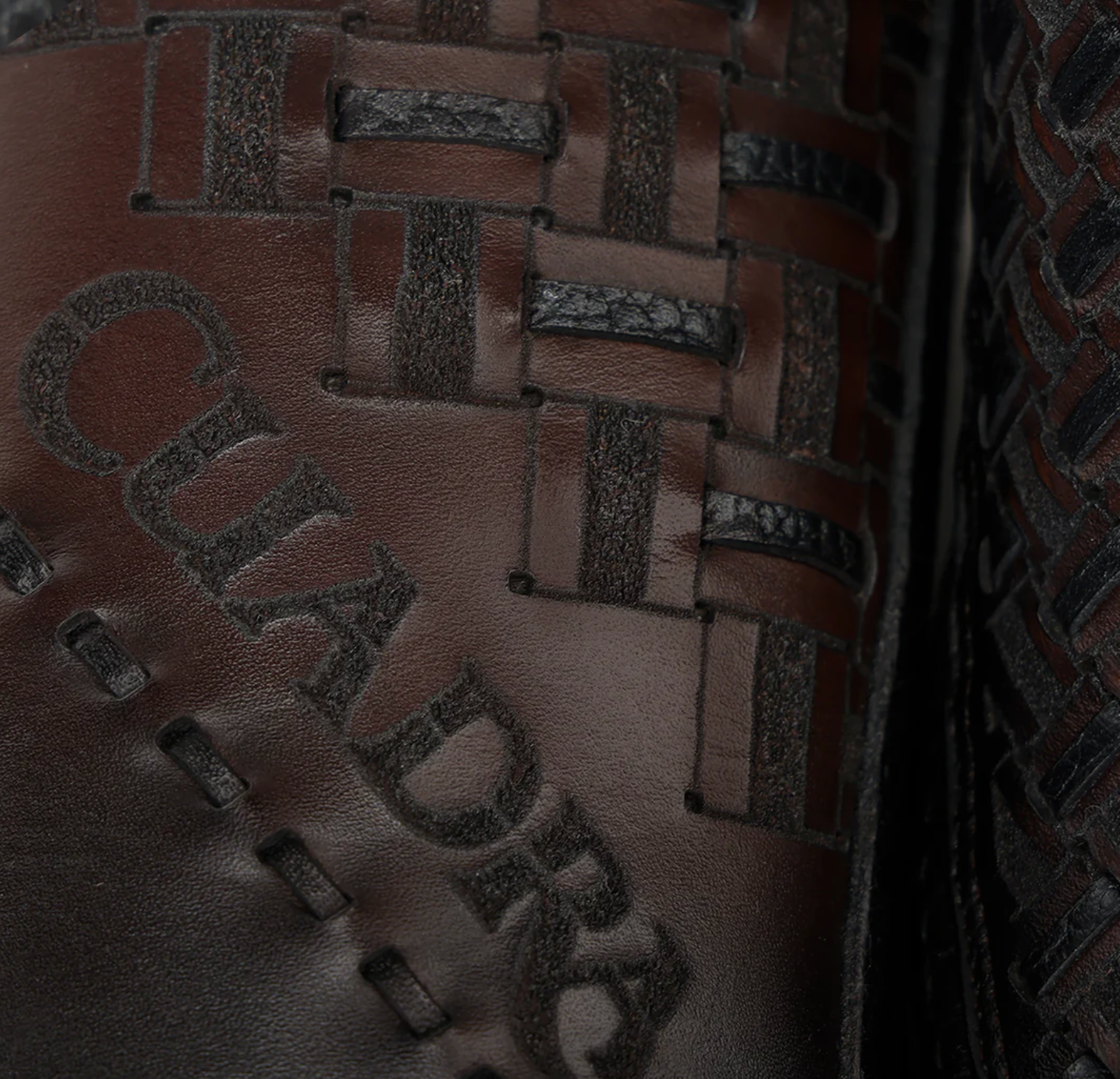 Men's Chocolate Laser & Woven & Zipper Narrow Square Toe Boot