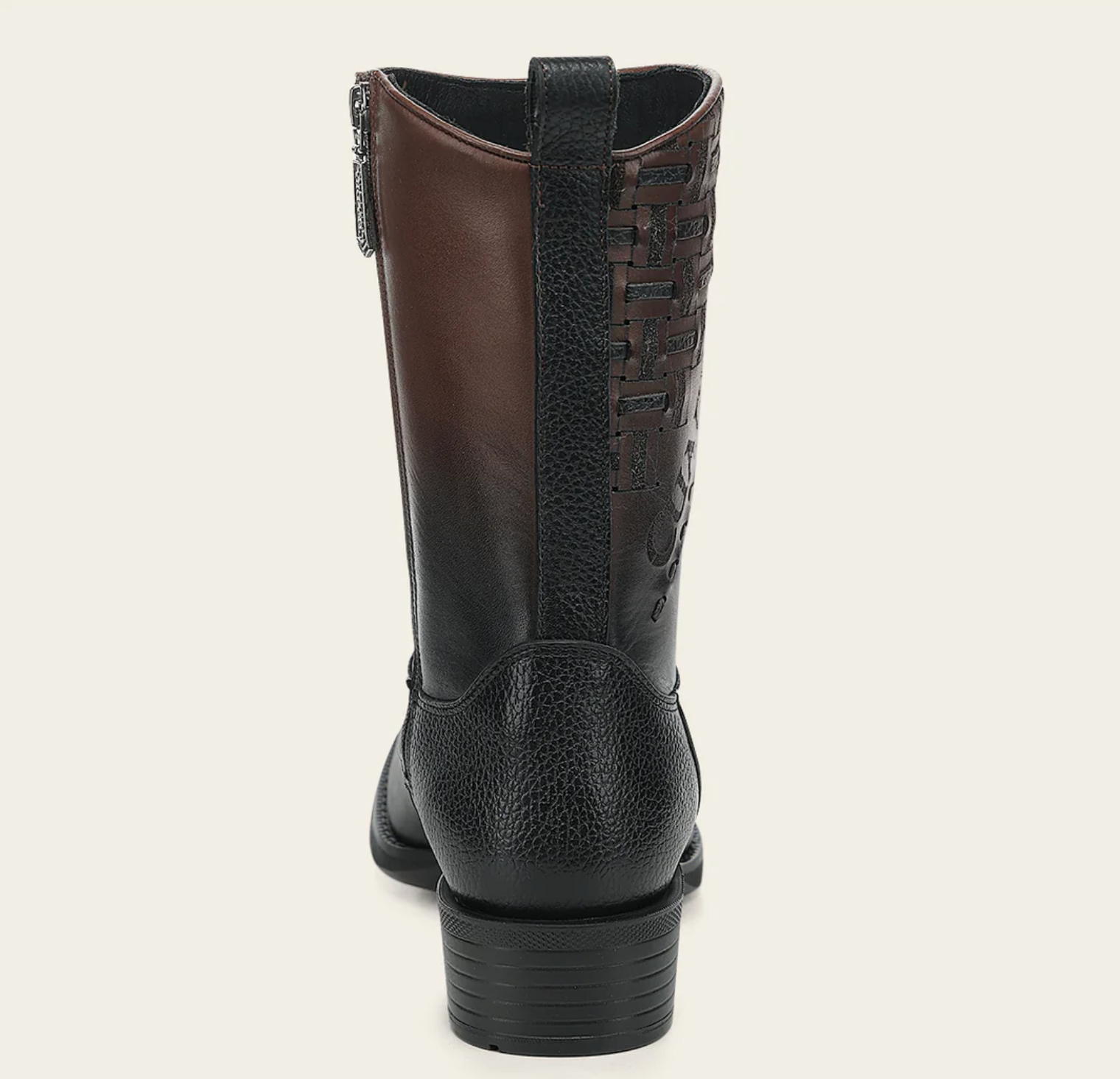 Men's Chocolate Laser & Woven & Zipper Narrow Square Toe Boot