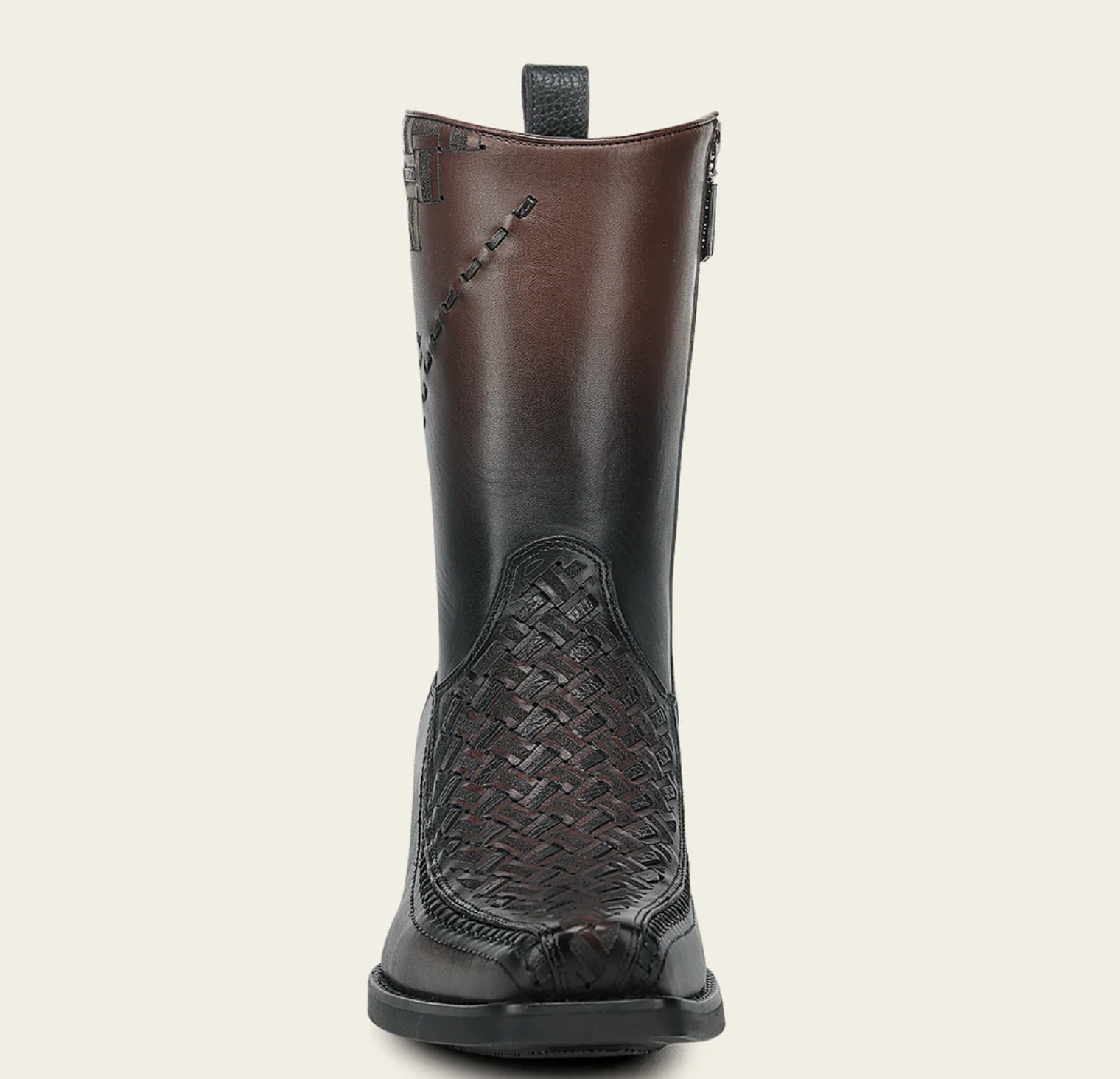 Men's Chocolate Laser & Woven & Zipper Narrow Square Toe Boot