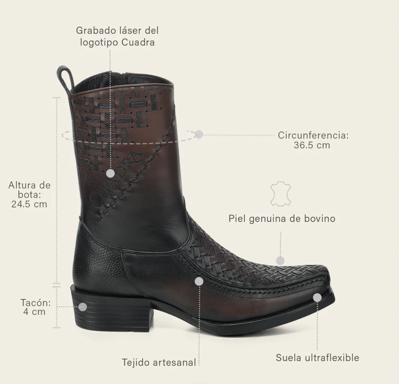 Men's Chocolate Laser & Woven & Zipper Narrow Square Toe Boot