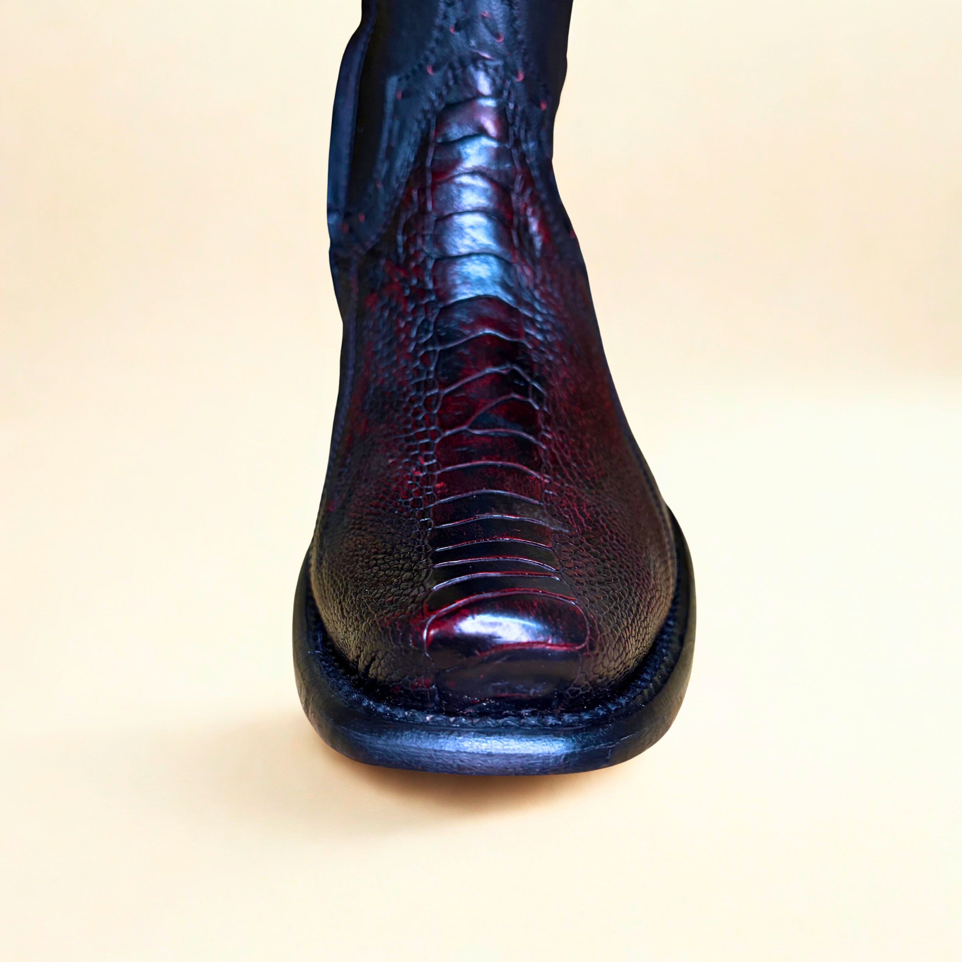 King Exotic Black Cherry Ostrich Leg Dubai Short Boot