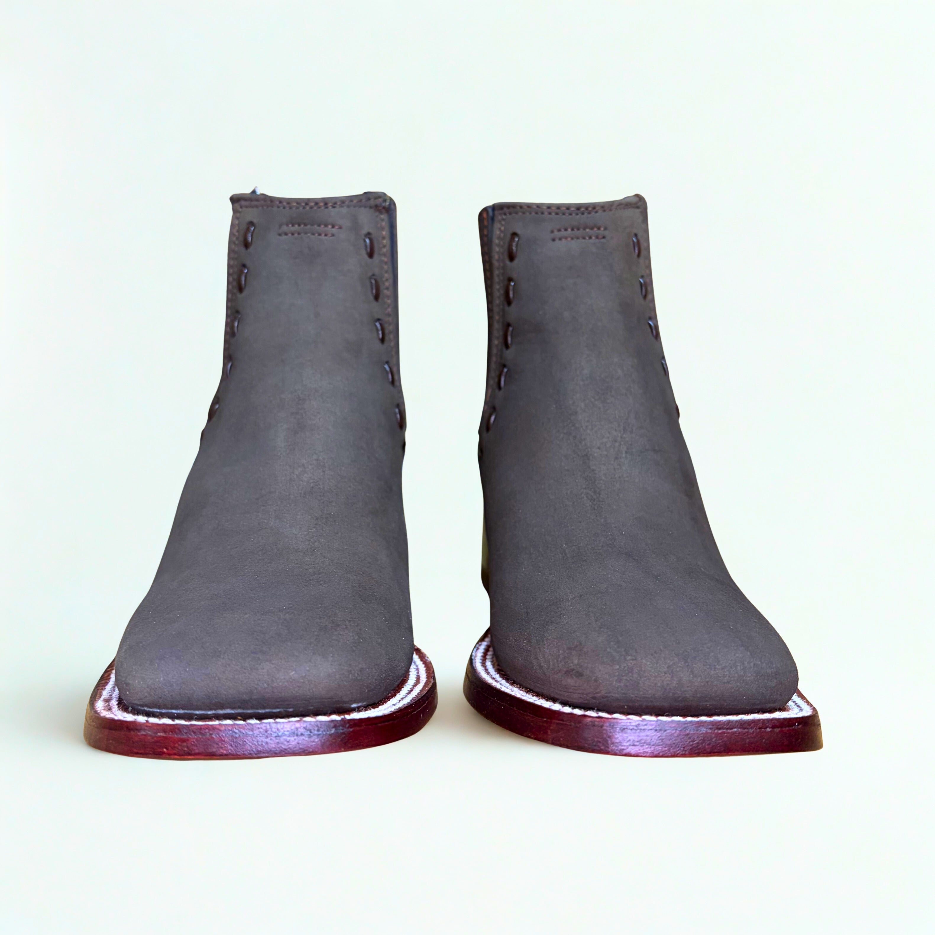 Nubuck Tobacco Wide Square Toe Ankle Boot