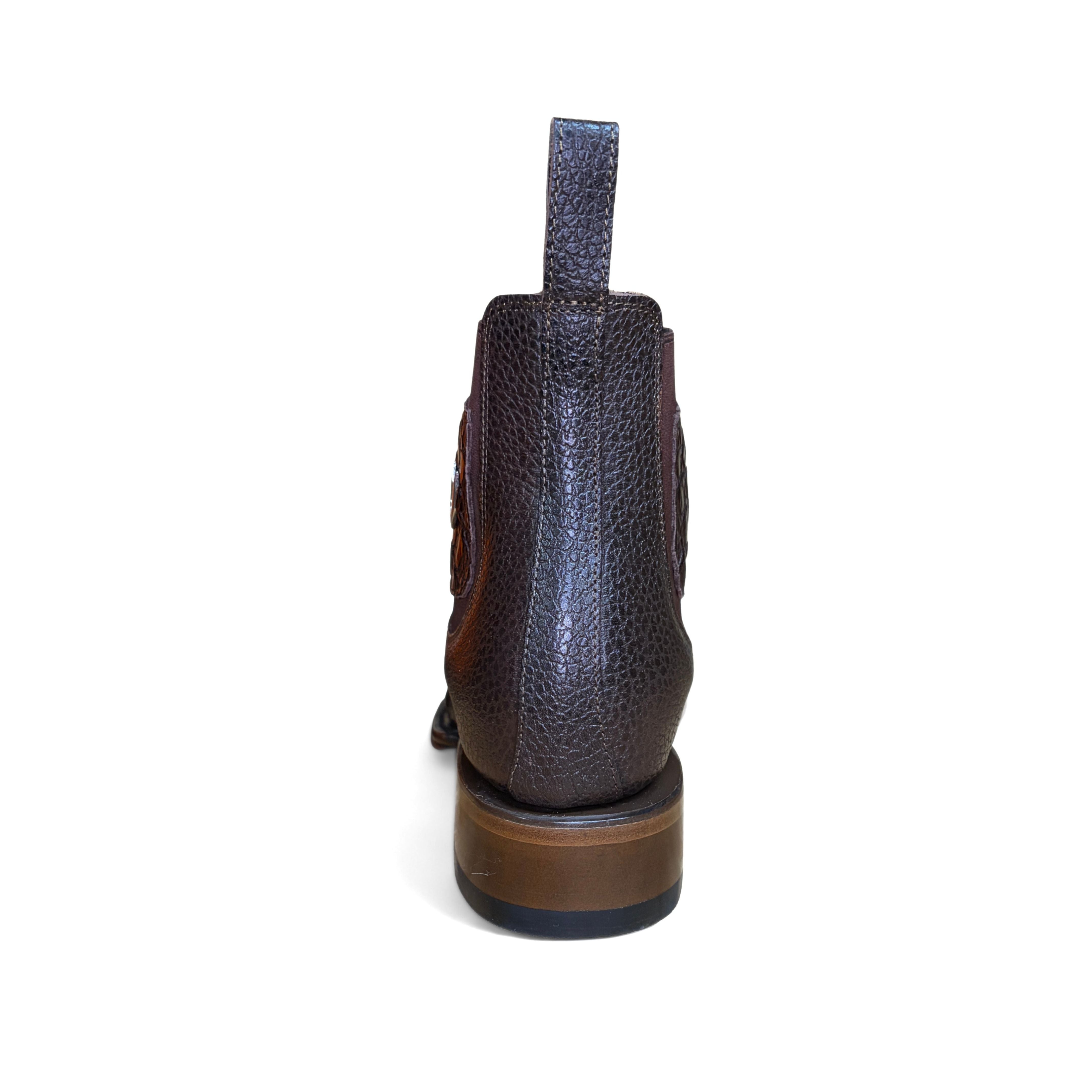 Vestigium Caiman Belly Café Boot back view with pull tabs