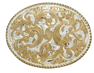 Crumrine Oval Buckle Scroll Design Western Belt Buckle