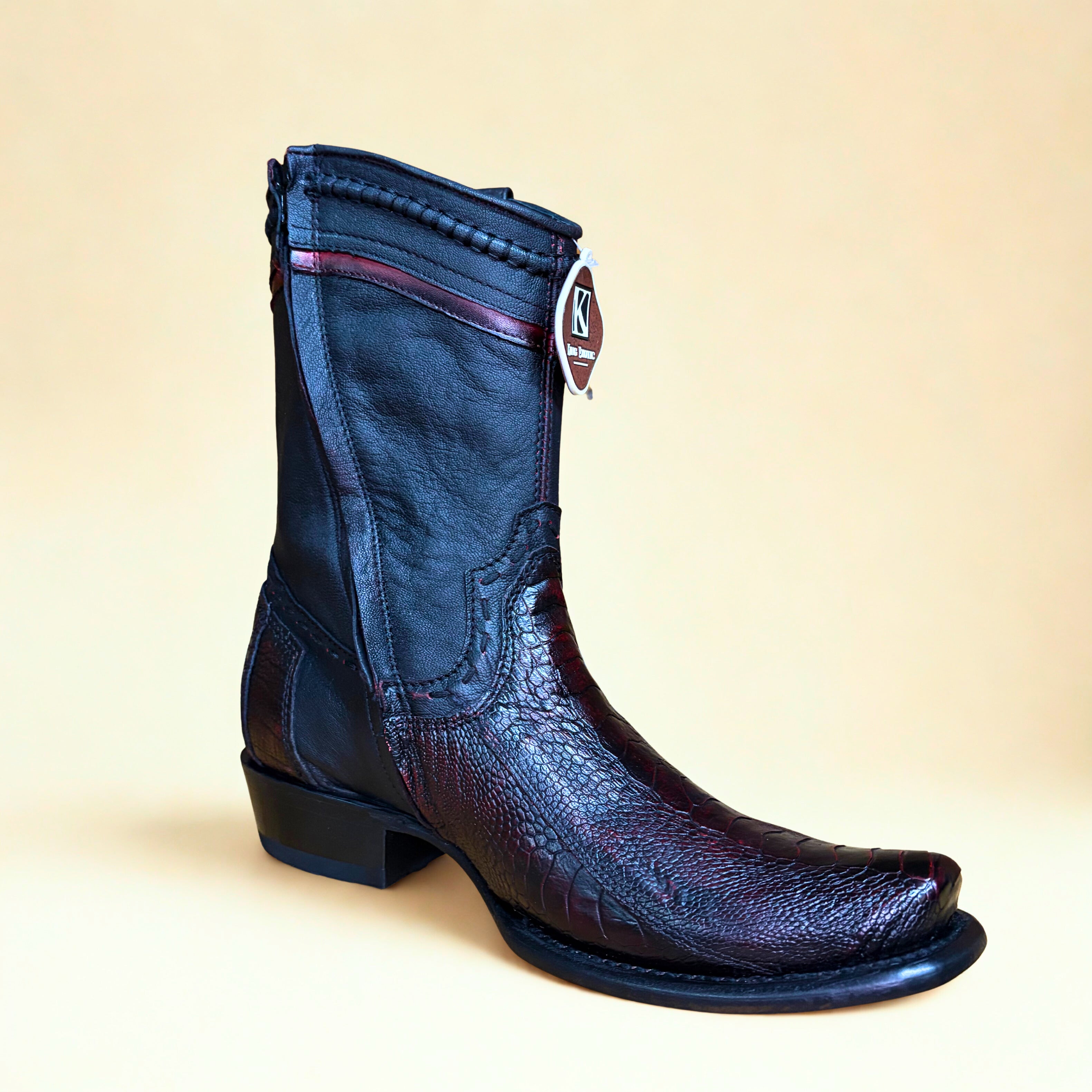 King Exotic Black Cherry Ostrich Leg Dubai Short Boot