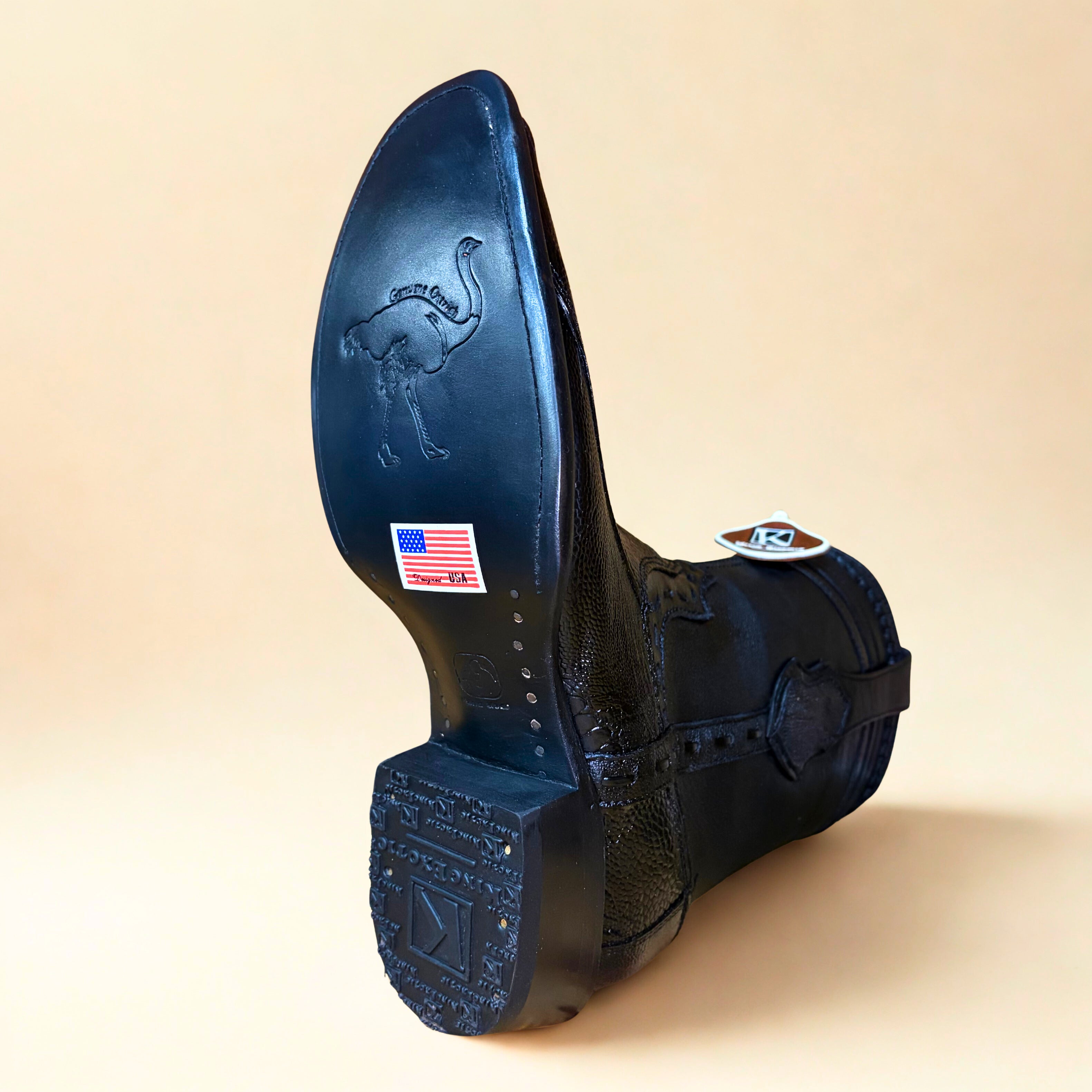 King Exotic Black Ostrich Leg Bubai Short Boot