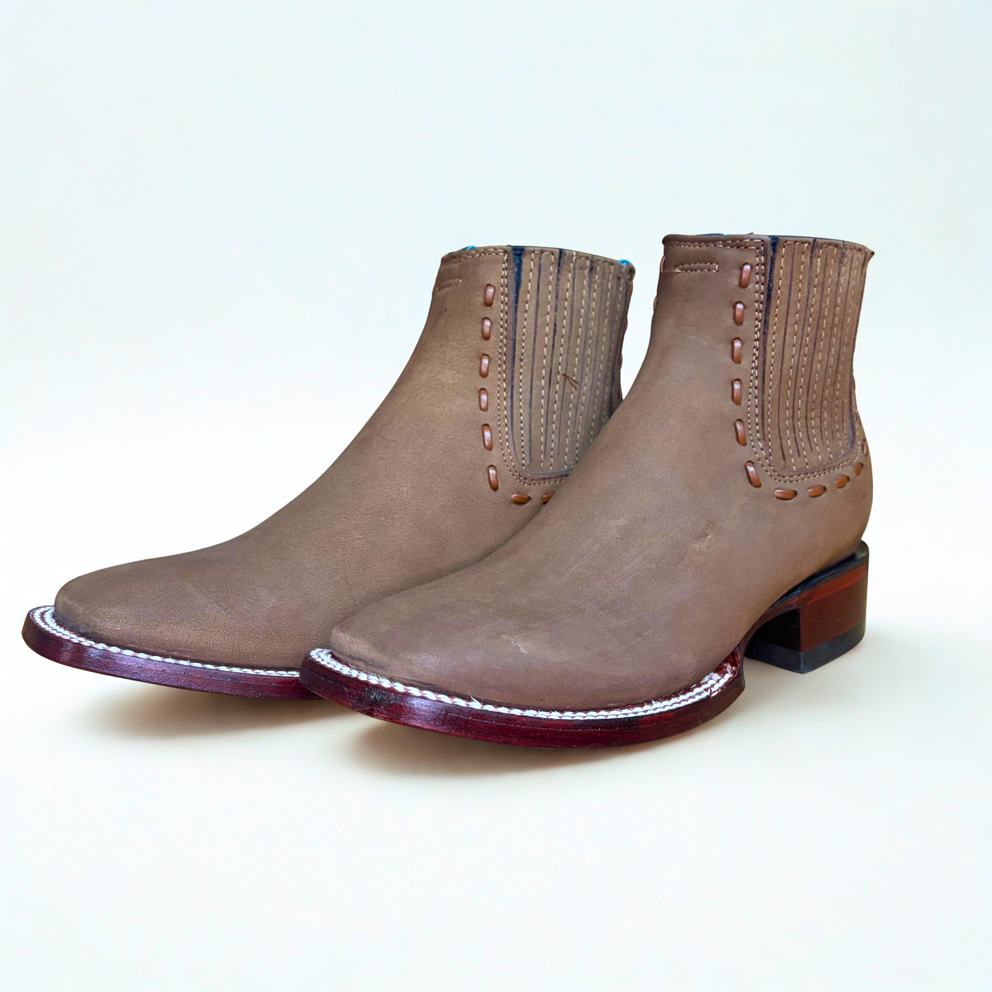 Nubuck Taupe Wide Square Toe Ankle Boot