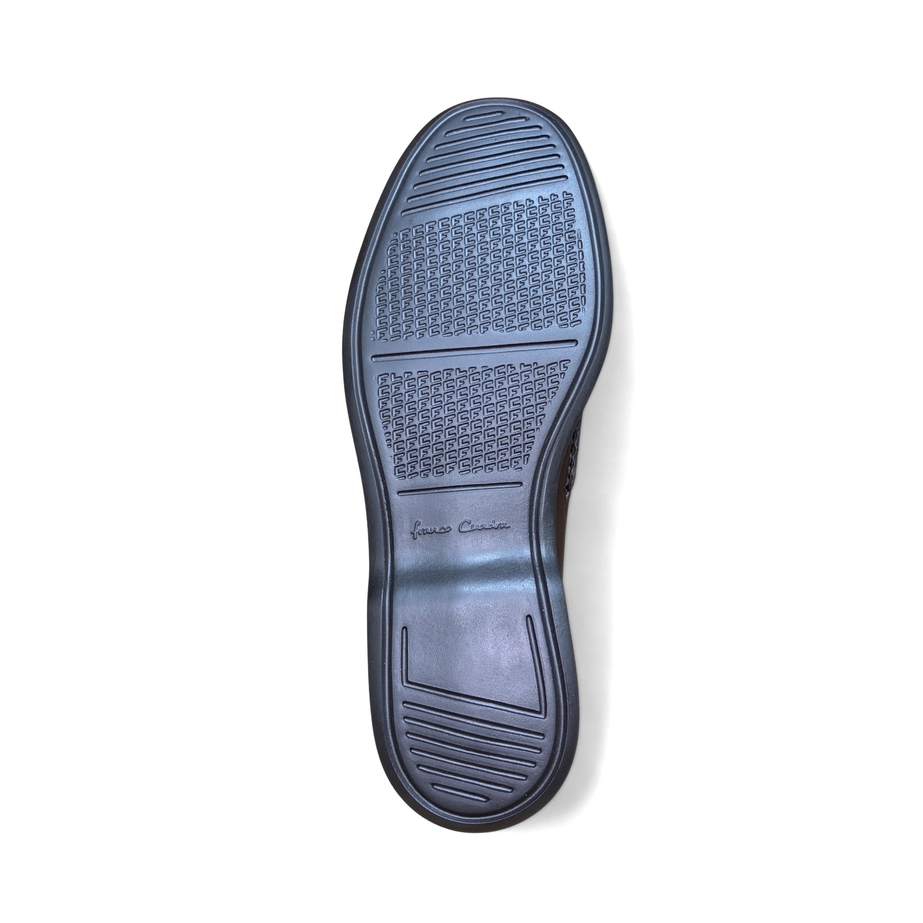 Outsole view of Cuadra Men’s Brown Caiman Slip-On Round Toe Loafer showing tread