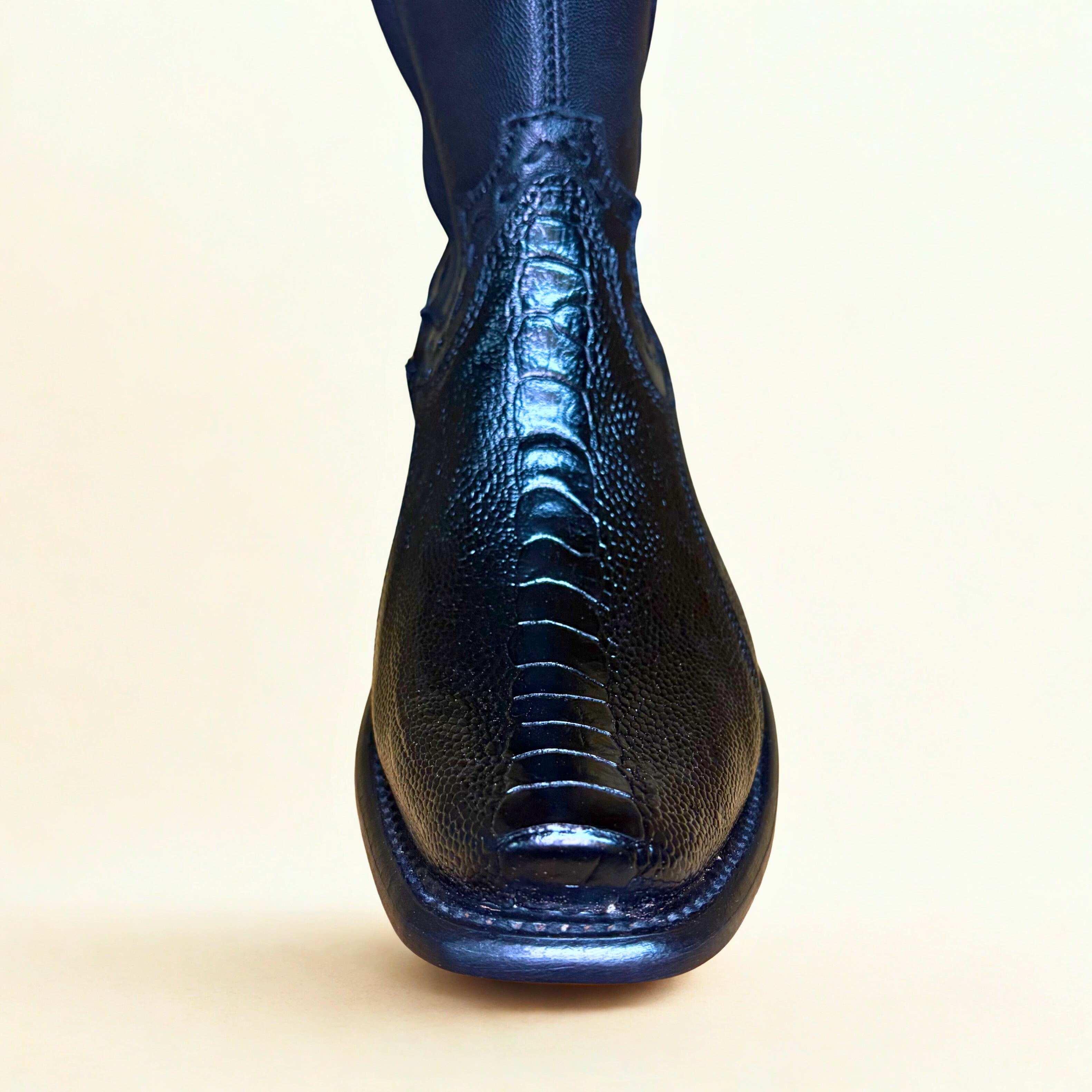 King Exotic Black Ostrich Leg Bubai Short Boot