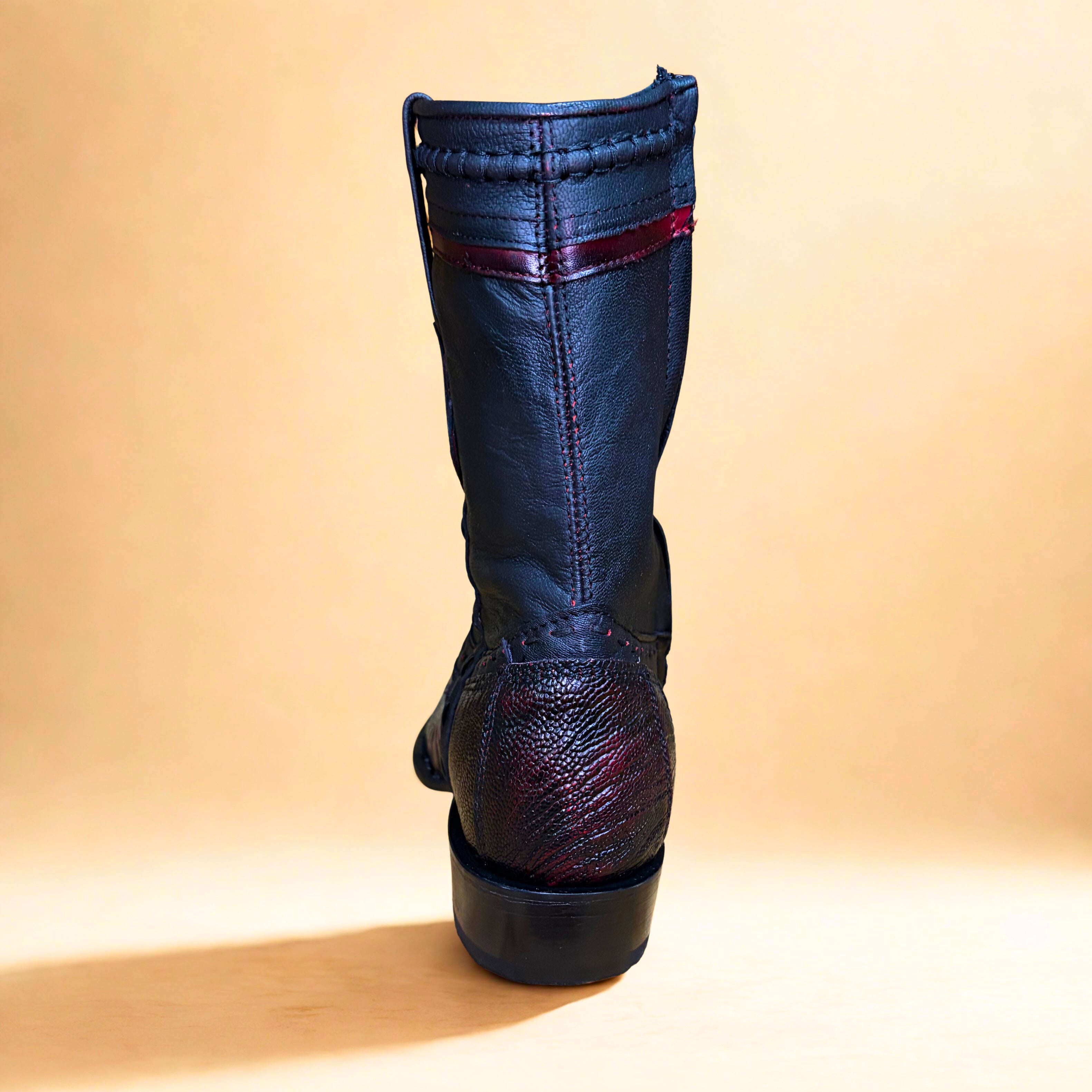 King Exotic Black Cherry Ostrich Leg Dubai Short Boot