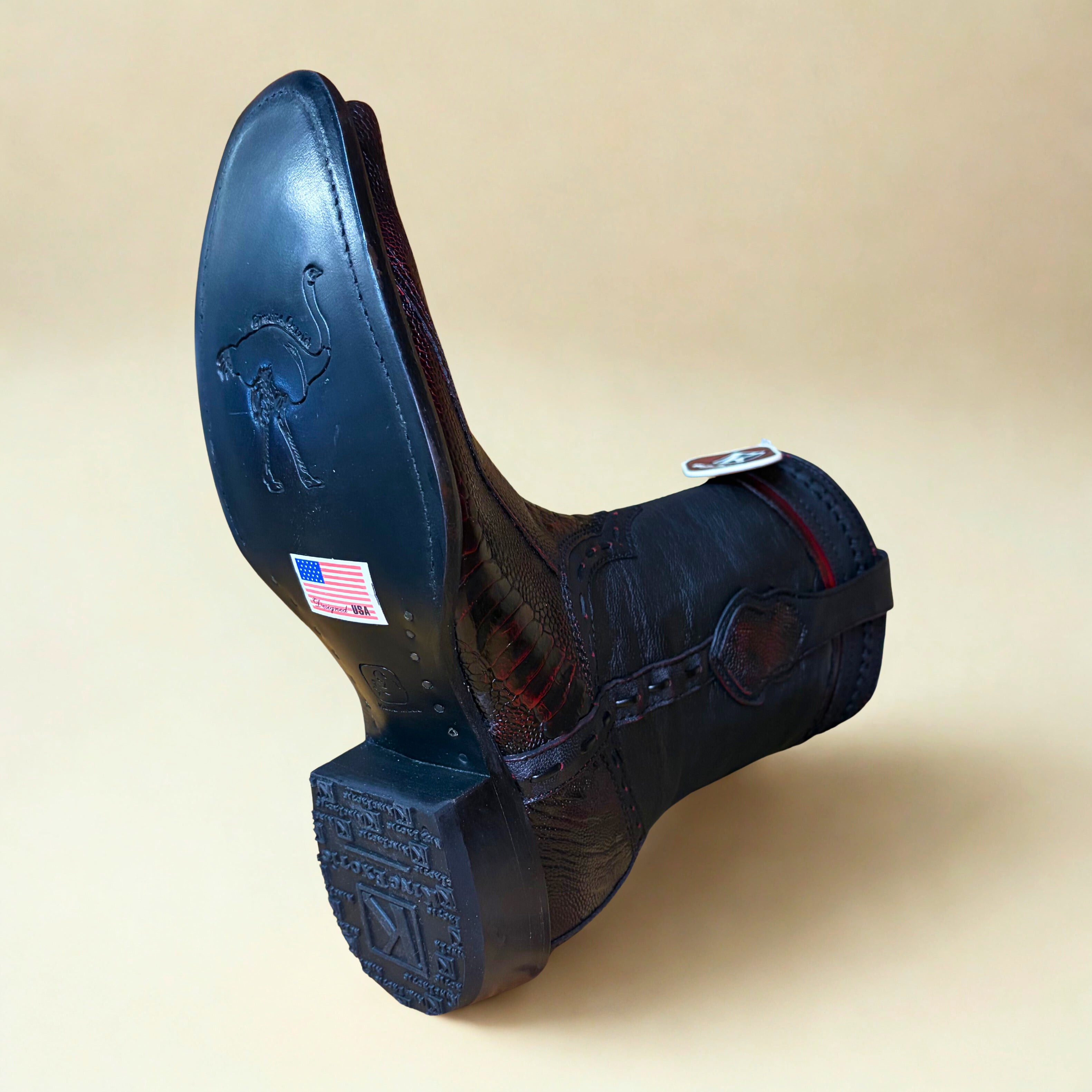 King Exotic Black Cherry Ostrich Leg Dubai Short Boot