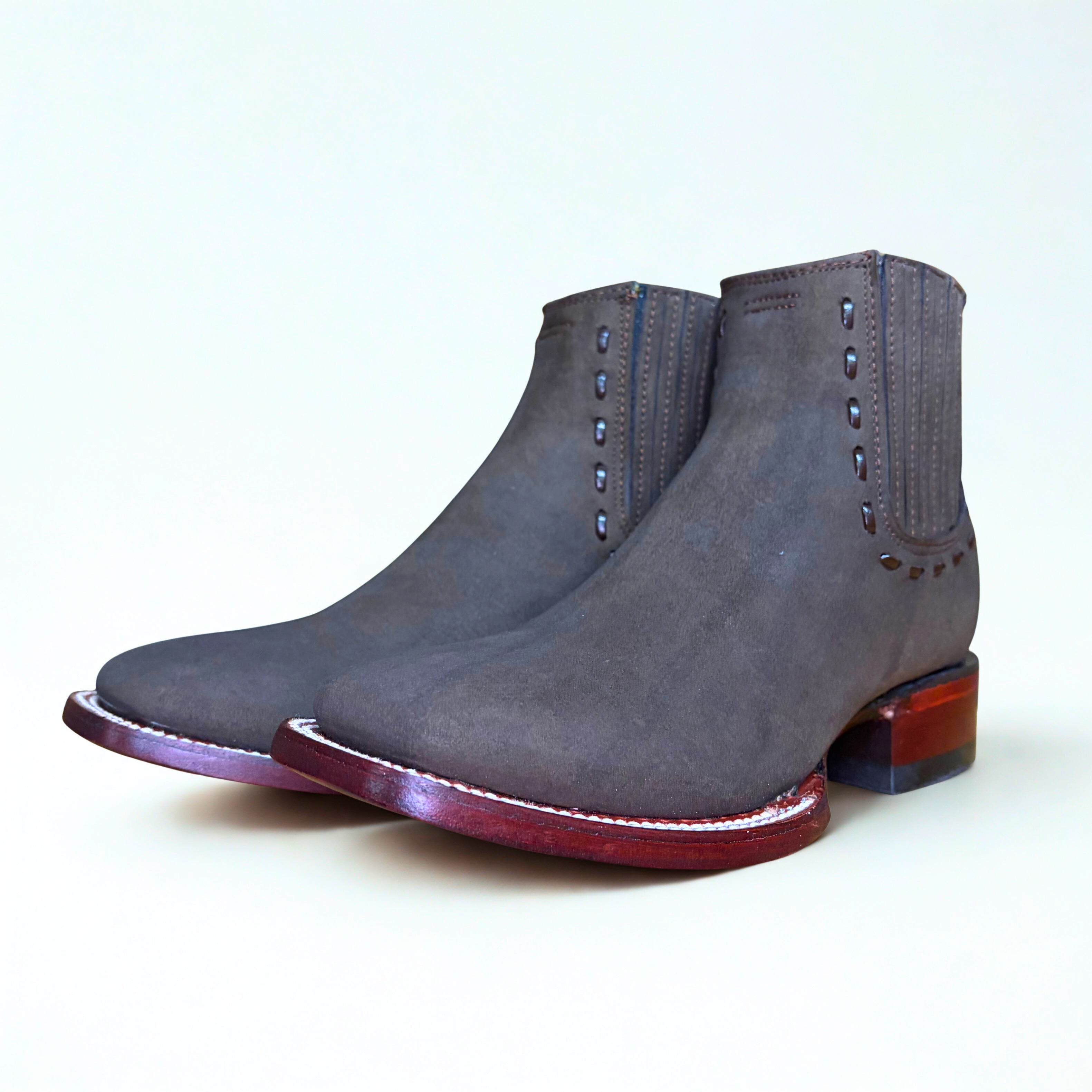 Nubuck Tobacco Wide Square Toe Ankle Boot
